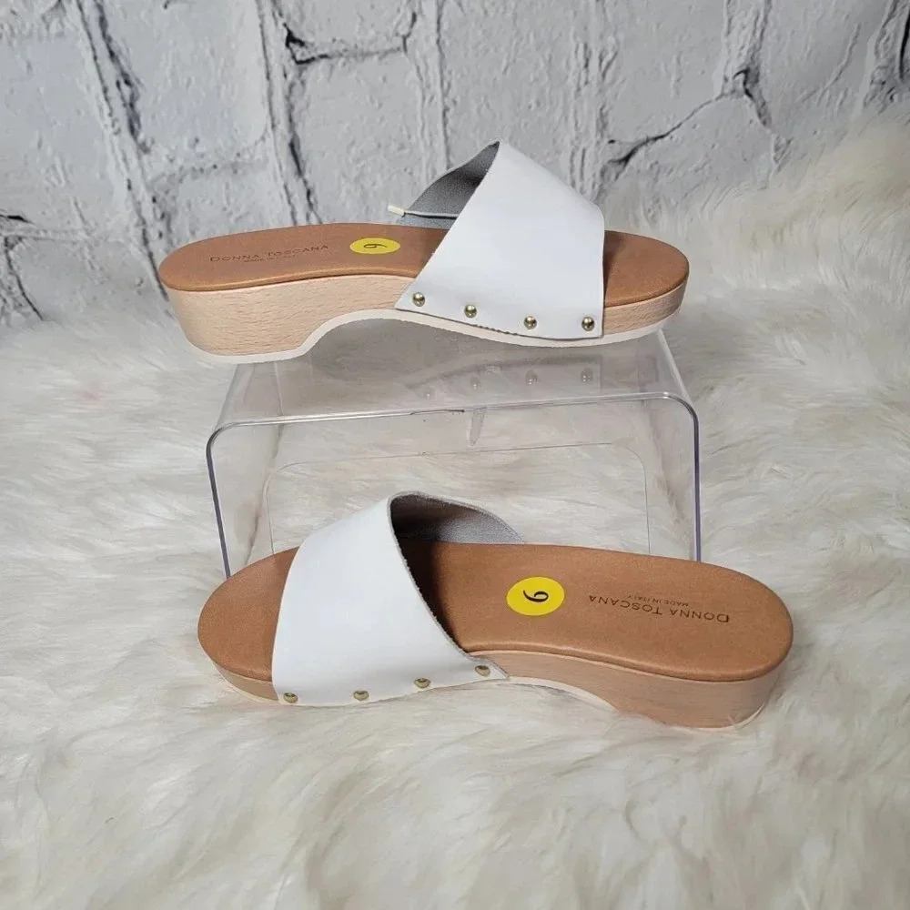 DONNA Toscana Womens White Clog Platform Slide Sandals Neutral Coastal Studded 9 - Picture 2 of 9